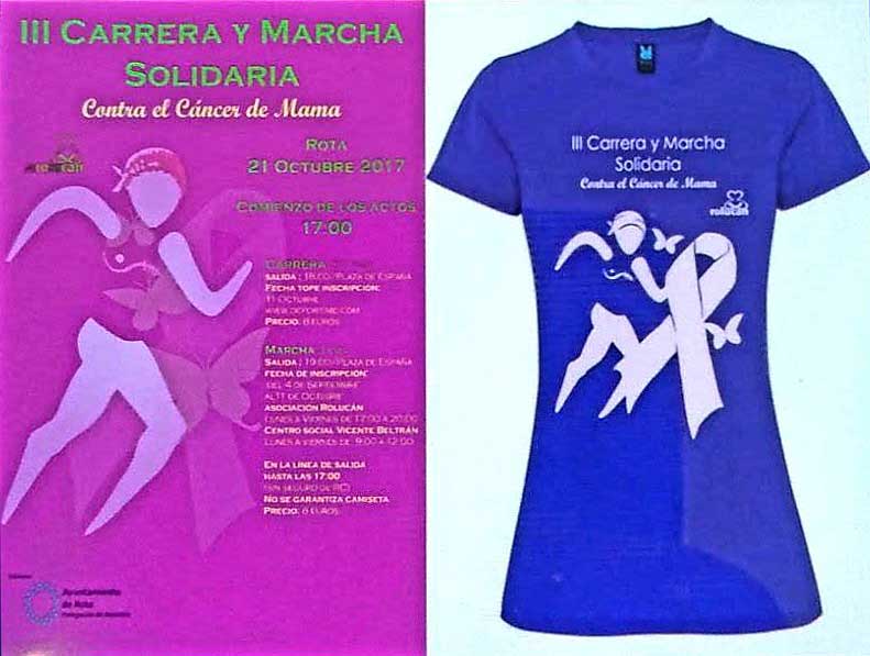 Camiseta y cartel de la III Carrera y Marcha Solidaria Contra el Cáncer de Mama